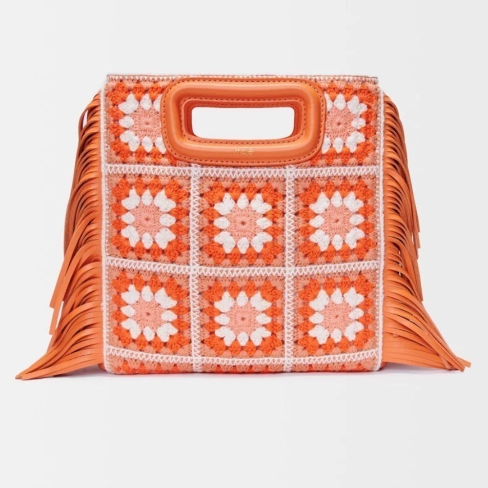 Maje Orange Crochet Fringe Handbag